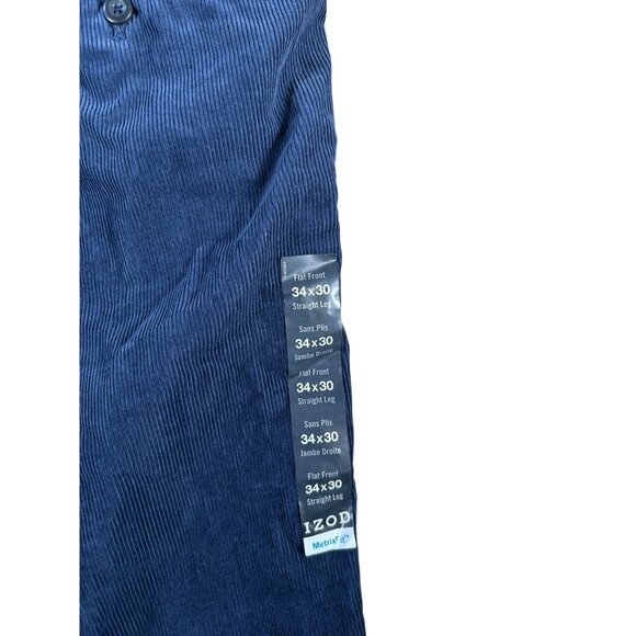 NEW Izod Blue Denim Corduroy Pants Men's Size 34X30 Straight Leg Flat Front NWT - Picture 7 of 10